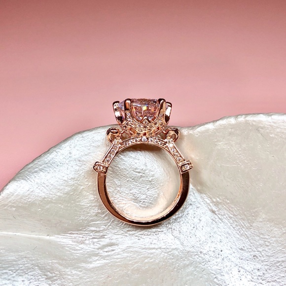 Rose Gold Plated Diamond Wedding Engagement Ring - Picture 4 of 11